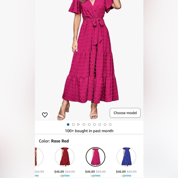 Swiss Dot Maxi Dresses Wrap Flutter Short Sleeve w Belt A Line Flowy dress - Picture 3 of 3